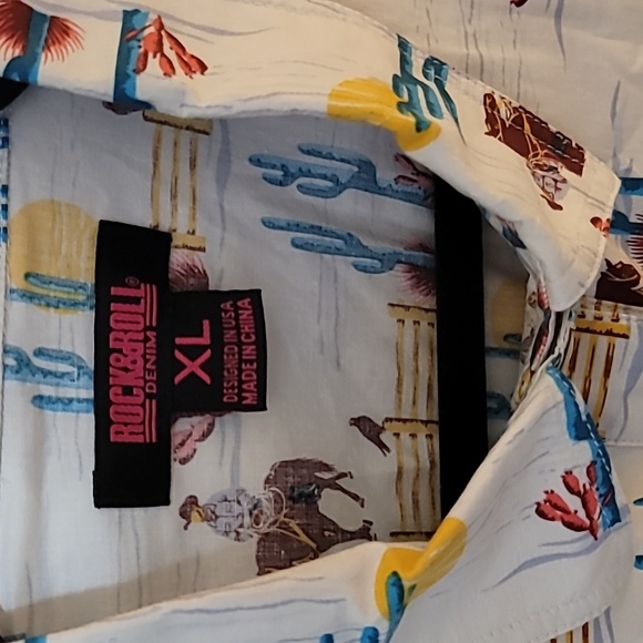 Rock & Roll Cactus Print Sleeveless Shirt Cowgirl Western Shirt XL - Picture 2 of 5